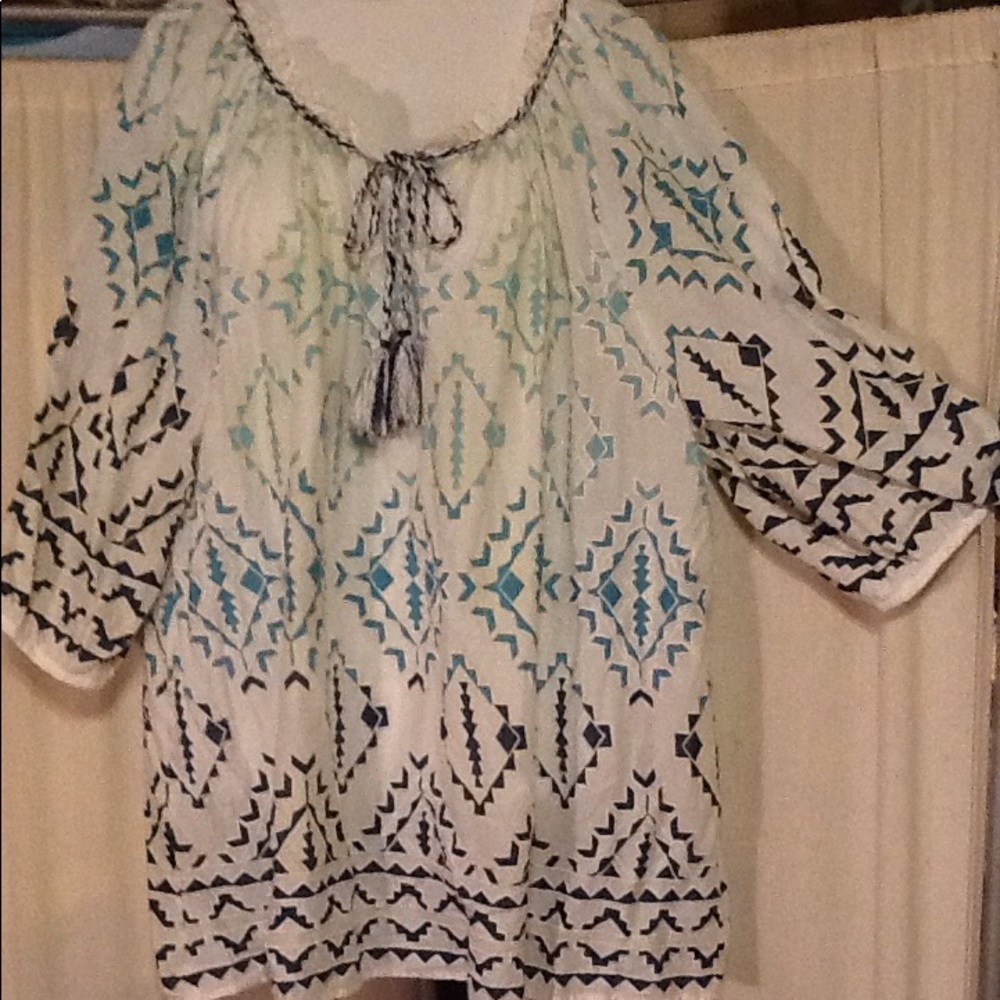 Denim 24/7 Aztec peasant blouse.